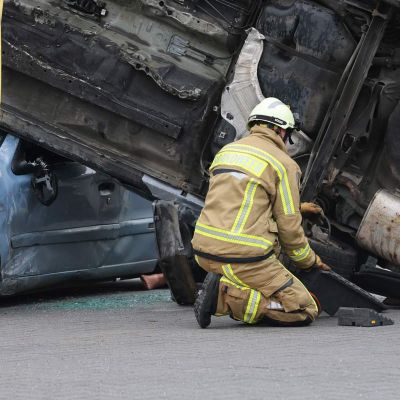 Firefighter supporting truck accident victims
